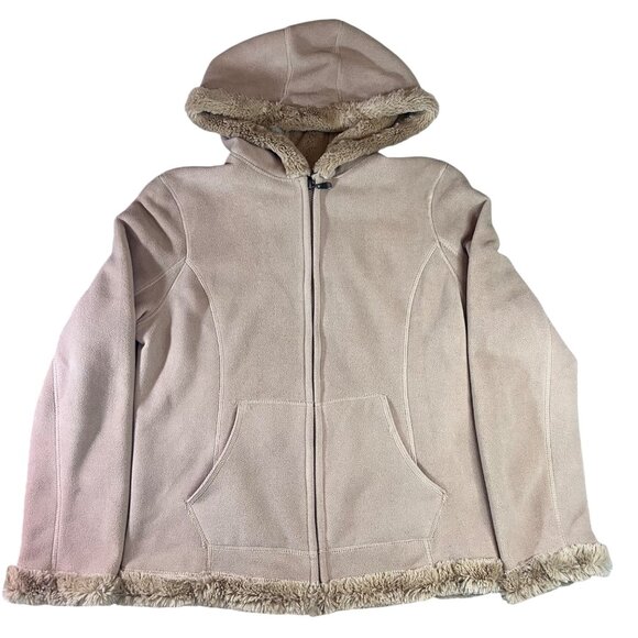 Green Tea Womens Faux Fur-Lined Hooded Jacket Sand Beige Warm Outerwear Medium - Picture 1 of 6